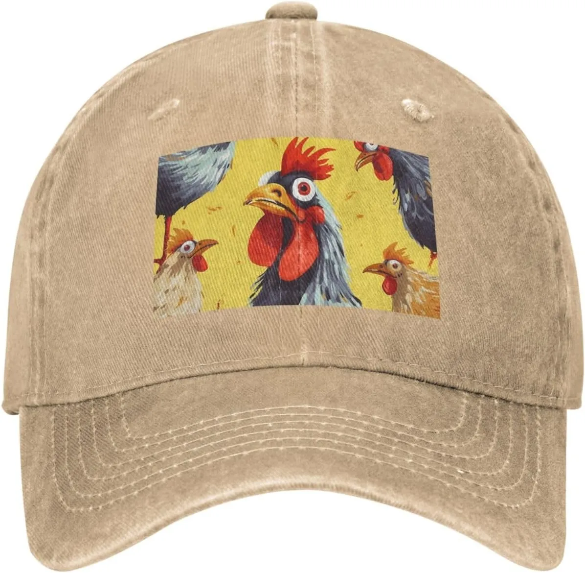 Art Chicken Painting Unisex Baseball Cap Breathable Cotton Trucker Hat Classic Denim Dad Hat Summer Sun Hat