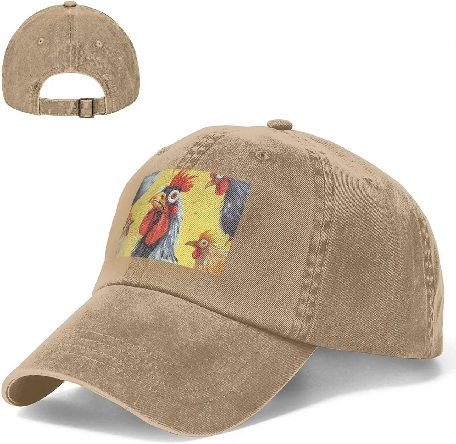 Art Chicken Painting Unisex Baseball Cap Breathable Cotton Trucker Hat Classic Denim Dad Hat Summer Sun Hat
