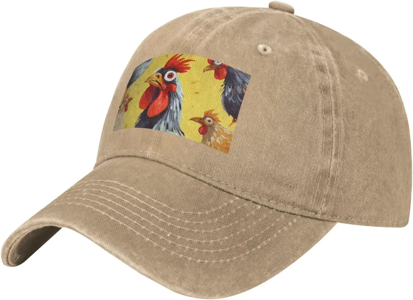Art Chicken Painting Unisex Baseball Cap Breathable Cotton Trucker Hat Classic Denim Dad Hat Summer Sun Hat