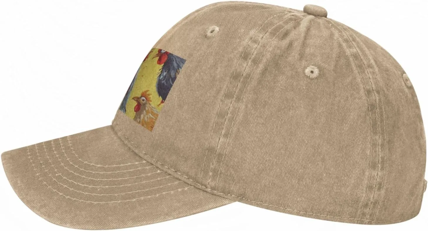 Art Chicken Painting Unisex Baseball Cap Breathable Cotton Trucker Hat Classic Denim Dad Hat Summer Sun Hat