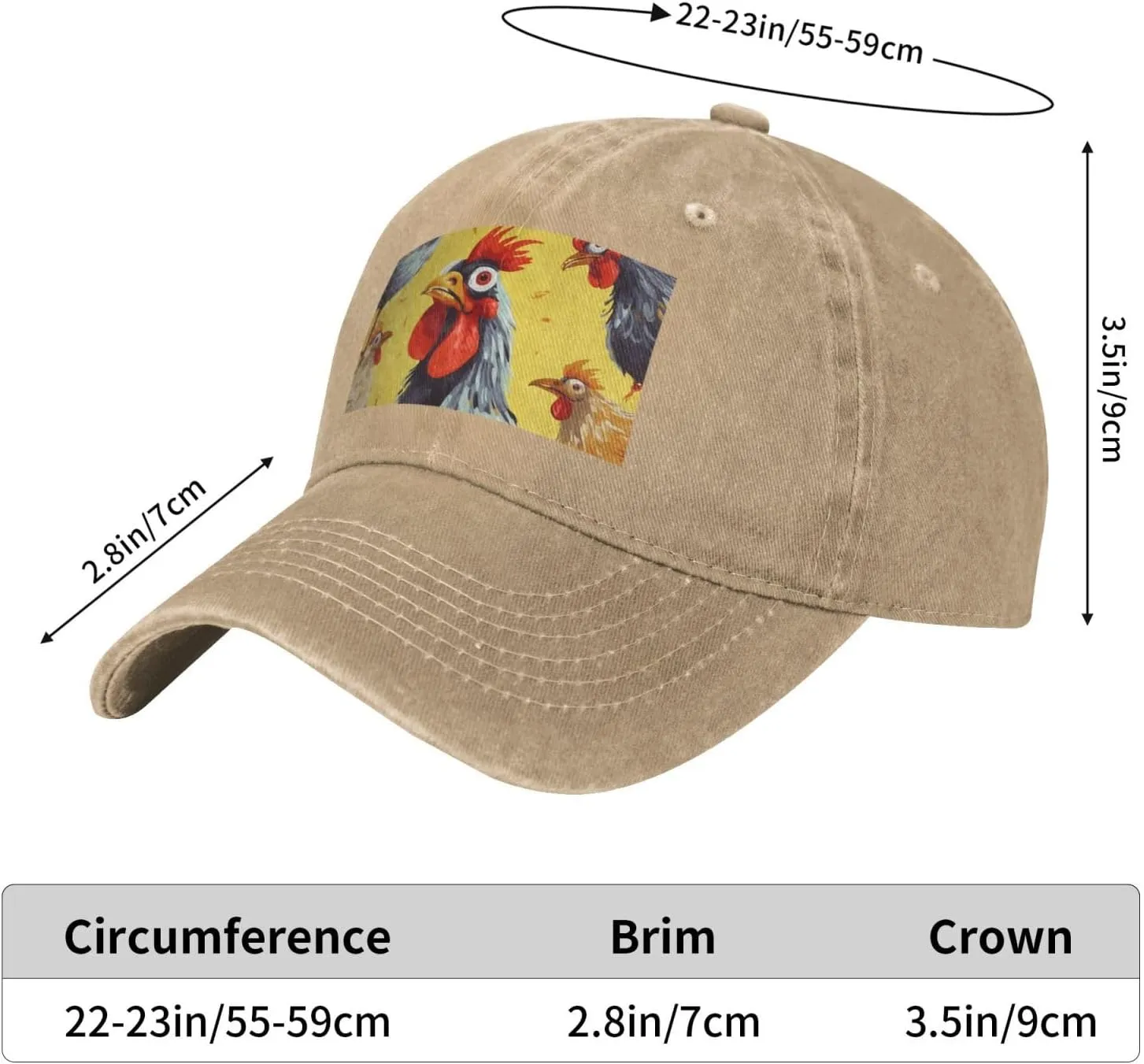 Art Chicken Painting Unisex Baseball Cap Breathable Cotton Trucker Hat Classic Denim Dad Hat Summer Sun Hat