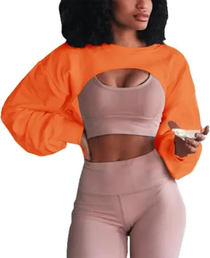 Artfish Women's Crewneck Long Sleeve Crop Tops Workout Gym Casual Cut-out Loose Cropped Sweatshirts
