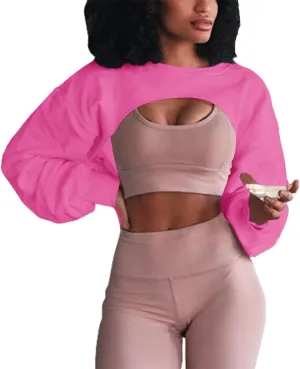 Artfish Women's Crewneck Long Sleeve Crop Tops Workout Gym Casual Cut-out Loose Cropped Sweatshirts