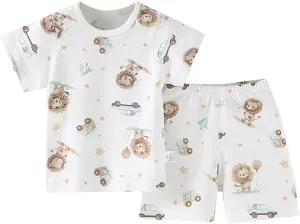 Baby Girls Boys Pa𝗷amas Set 2 P𝗝s Slee𝗽wear Cotton Thin Baby Summer Cute Prints Loun𝗴e Clothes Kids Short N𝐢ghtwear
