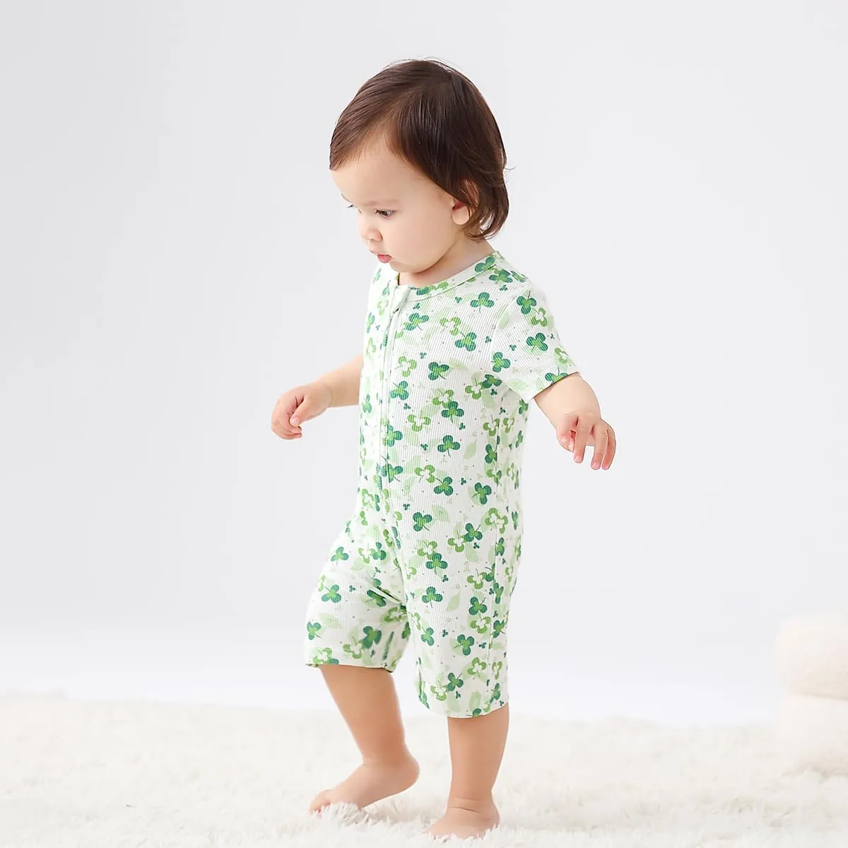 Bafeicao Baby 2 Pack Bamboo Viscose Sleeper Romper Soft Ribbed Short Sleeve 2 Way Zipper Summer Pajamas Clothes