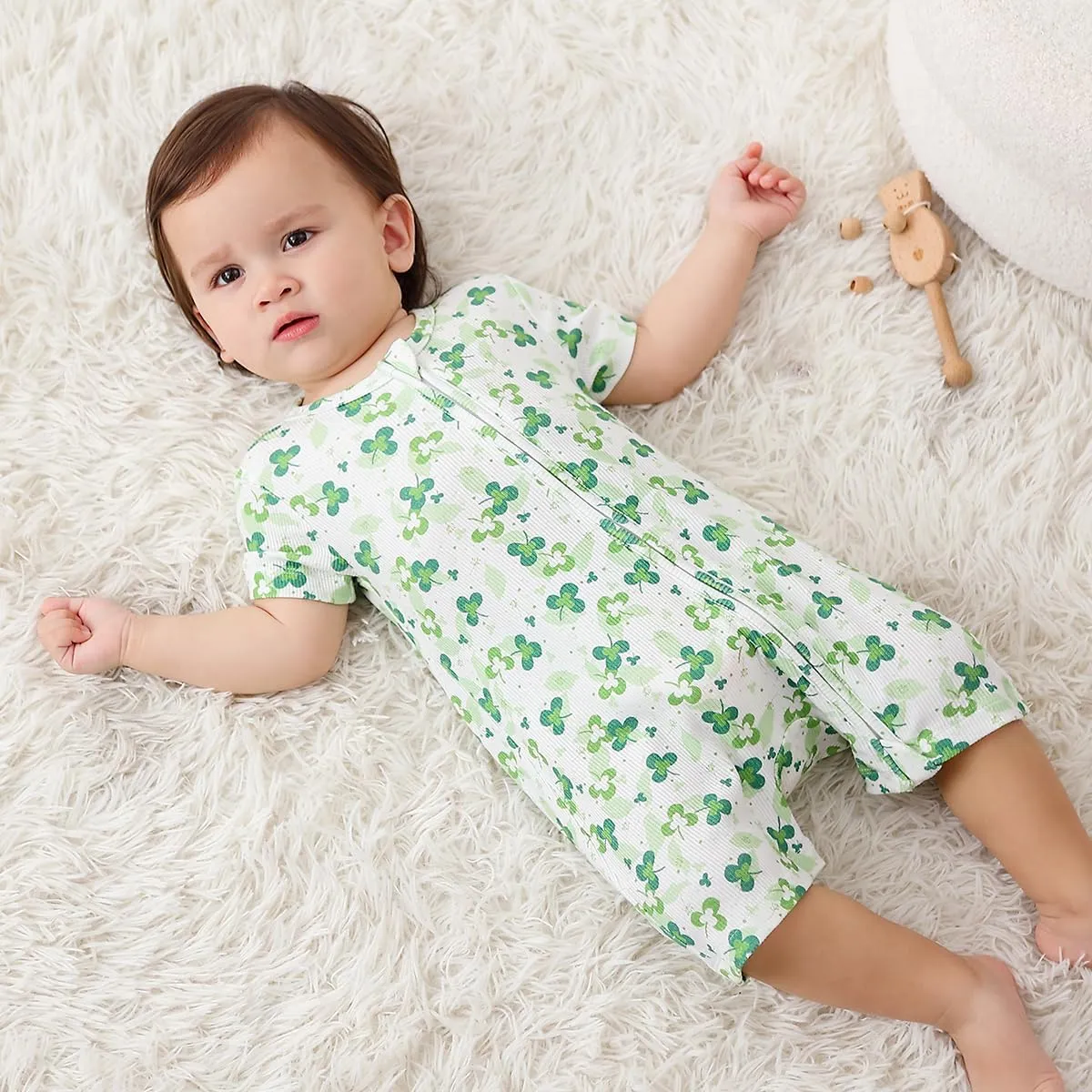 Bafeicao Baby 2 Pack Bamboo Viscose Sleeper Romper Soft Ribbed Short Sleeve 2 Way Zipper Summer Pajamas Clothes