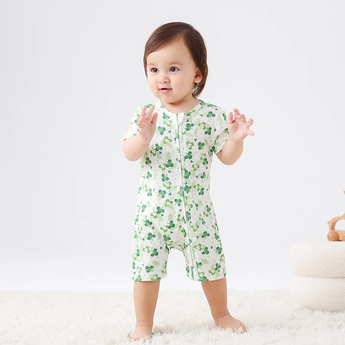 Bafeicao Baby 2 Pack Bamboo Viscose Sleeper Romper Soft Ribbed Short Sleeve 2 Way Zipper Summer Pajamas Clothes