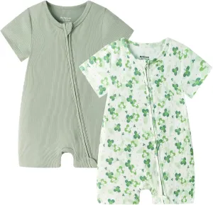 Bafeicao Baby 2 Pack Bamboo Viscose Sleeper Romper Soft Ribbed Short Sleeve 2 Way Zipper Summer Pajamas Clothes