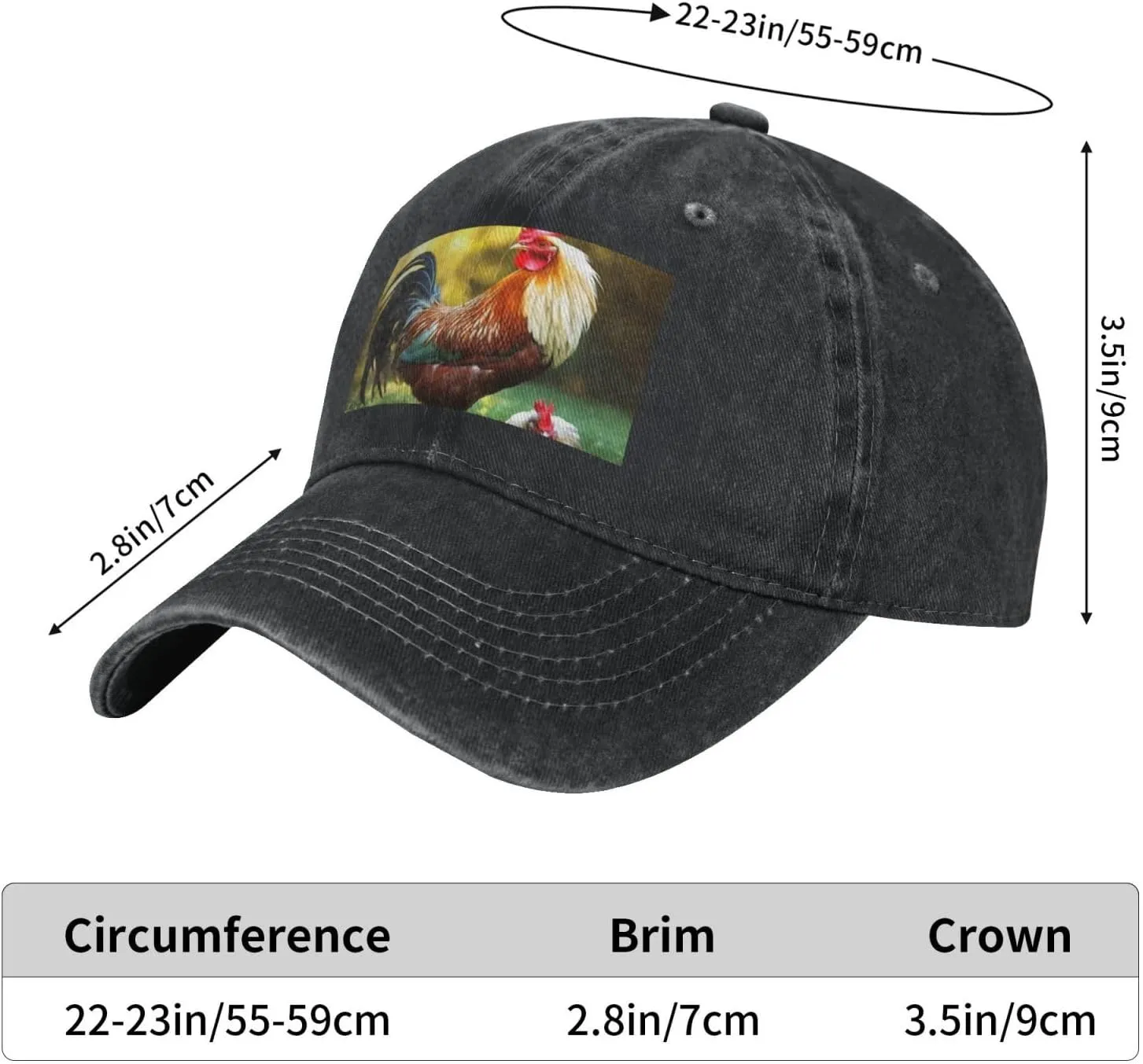 Beautiful Rooster Hen Unisex Baseball Cap Breathable Cotton Trucker Hat Classic Denim Dad Hat Summer Sun Hat