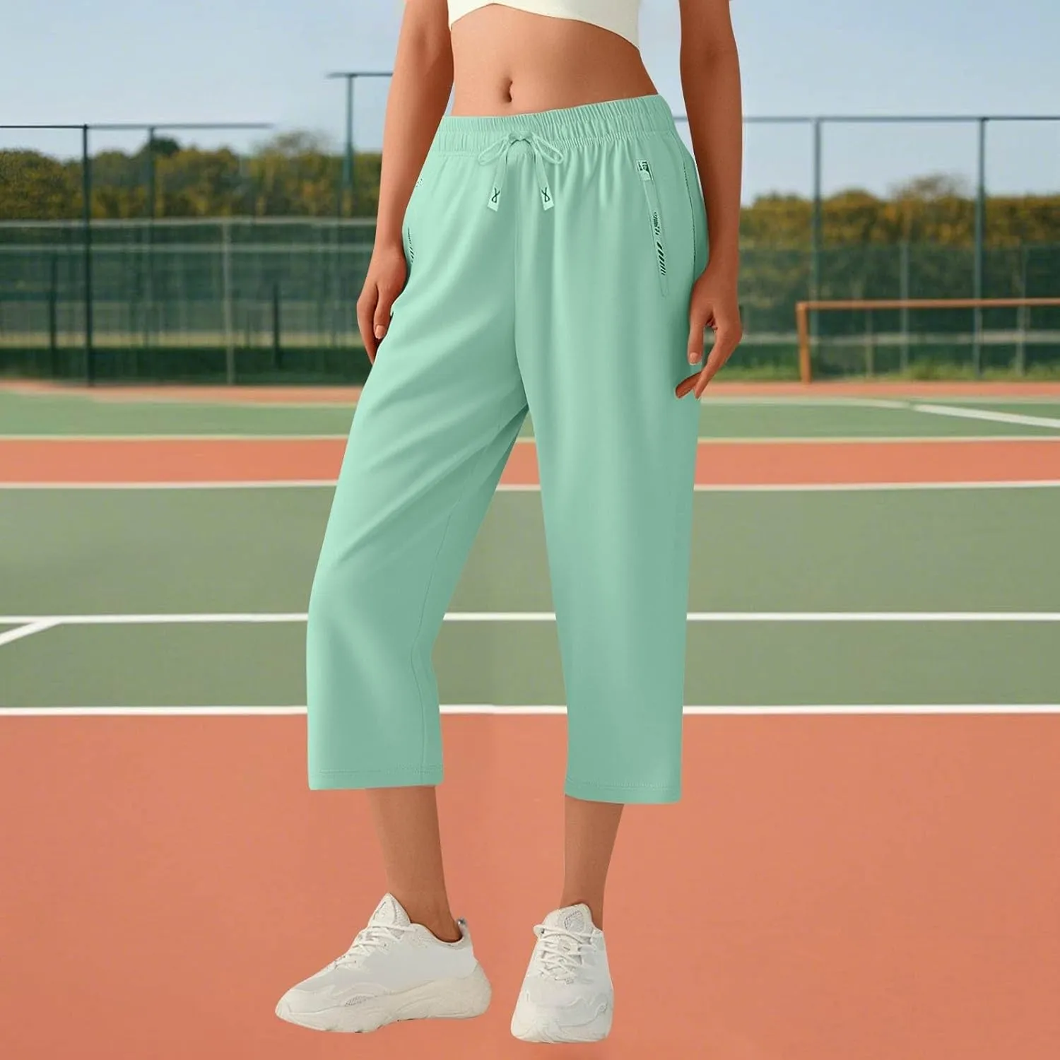 Beeswan Pants for Women Quick Dry Comfy Fit Stretch Active Capri Pant Casual Lightweight Wide Leg Capris
