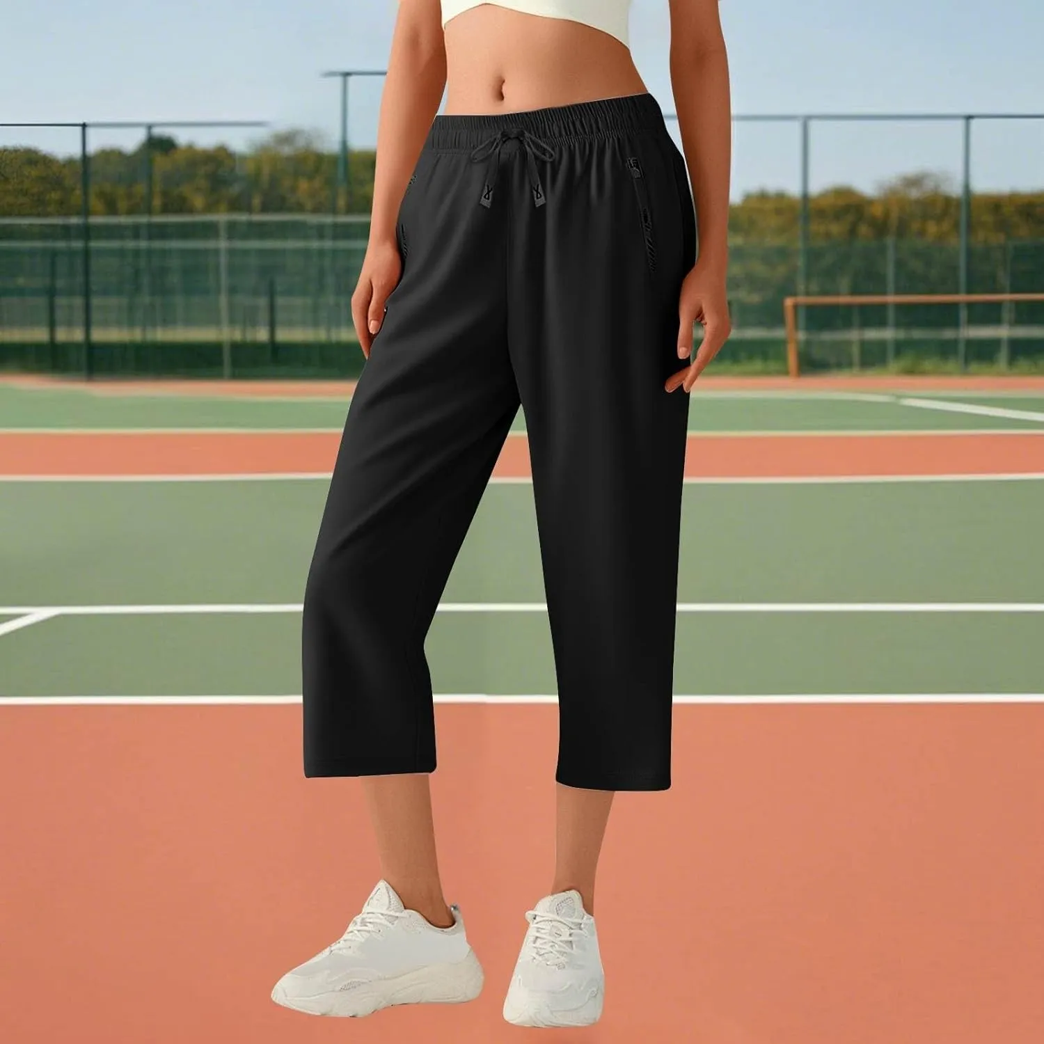 Beeswan Pants for Women Quick Dry Comfy Fit Stretch Active Capri Pant Casual Lightweight Wide Leg Capris