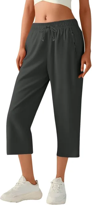 Beeswan Pants for Women Quick Dry Comfy Fit Stretch Active Capri Pant Casual Lightweight Wide Leg Capris