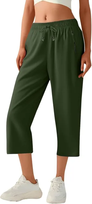 Beeswan Pants for Women Quick Dry Comfy Fit Stretch Active Capri Pant Casual Lightweight Wide Leg Capris