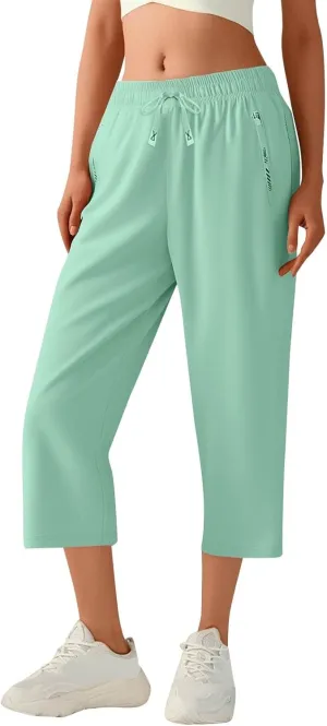 Beeswan Pants for Women Quick Dry Comfy Fit Stretch Active Capri Pant Casual Lightweight Wide Leg Capris