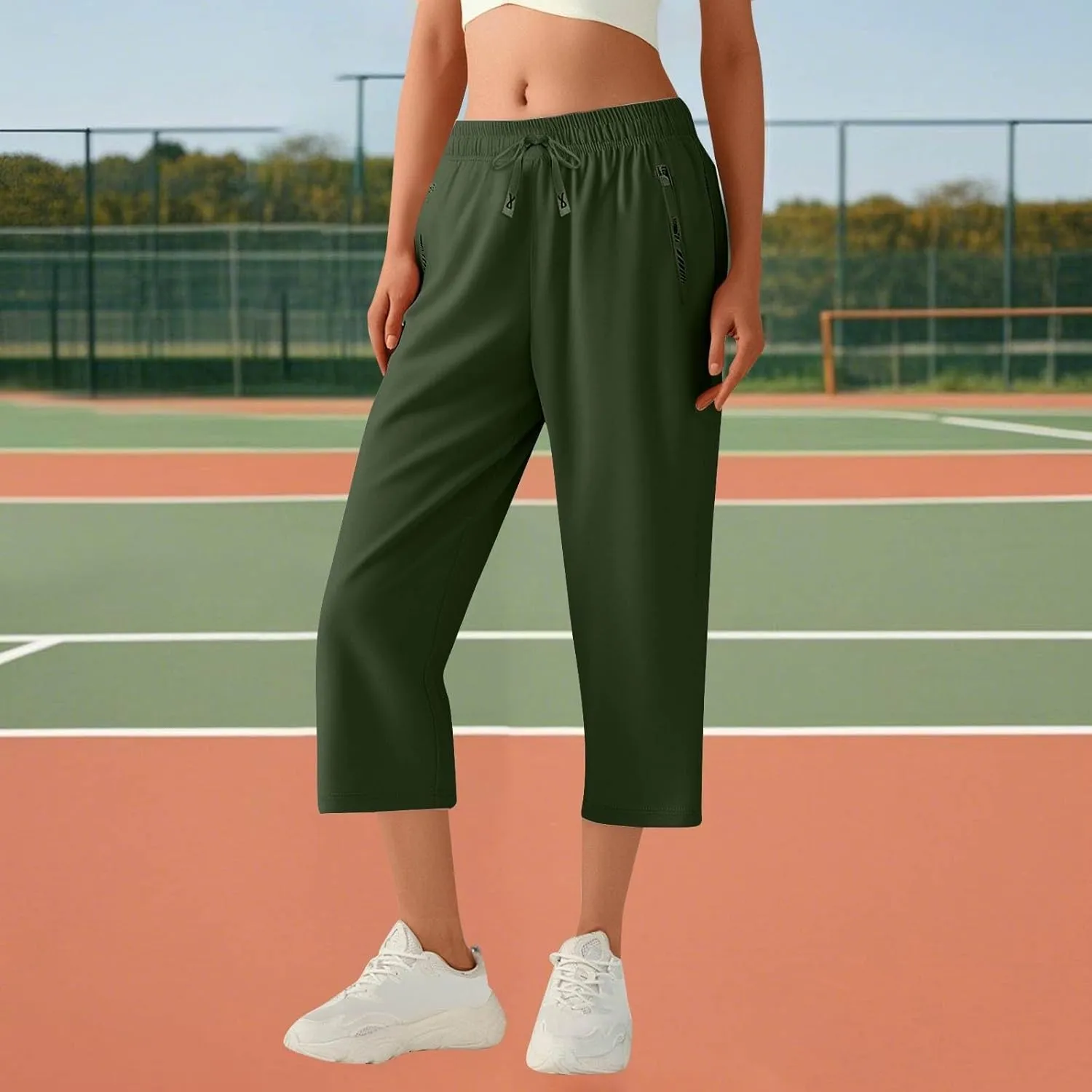 Beeswan Pants for Women Quick Dry Comfy Fit Stretch Active Capri Pant Casual Lightweight Wide Leg Capris
