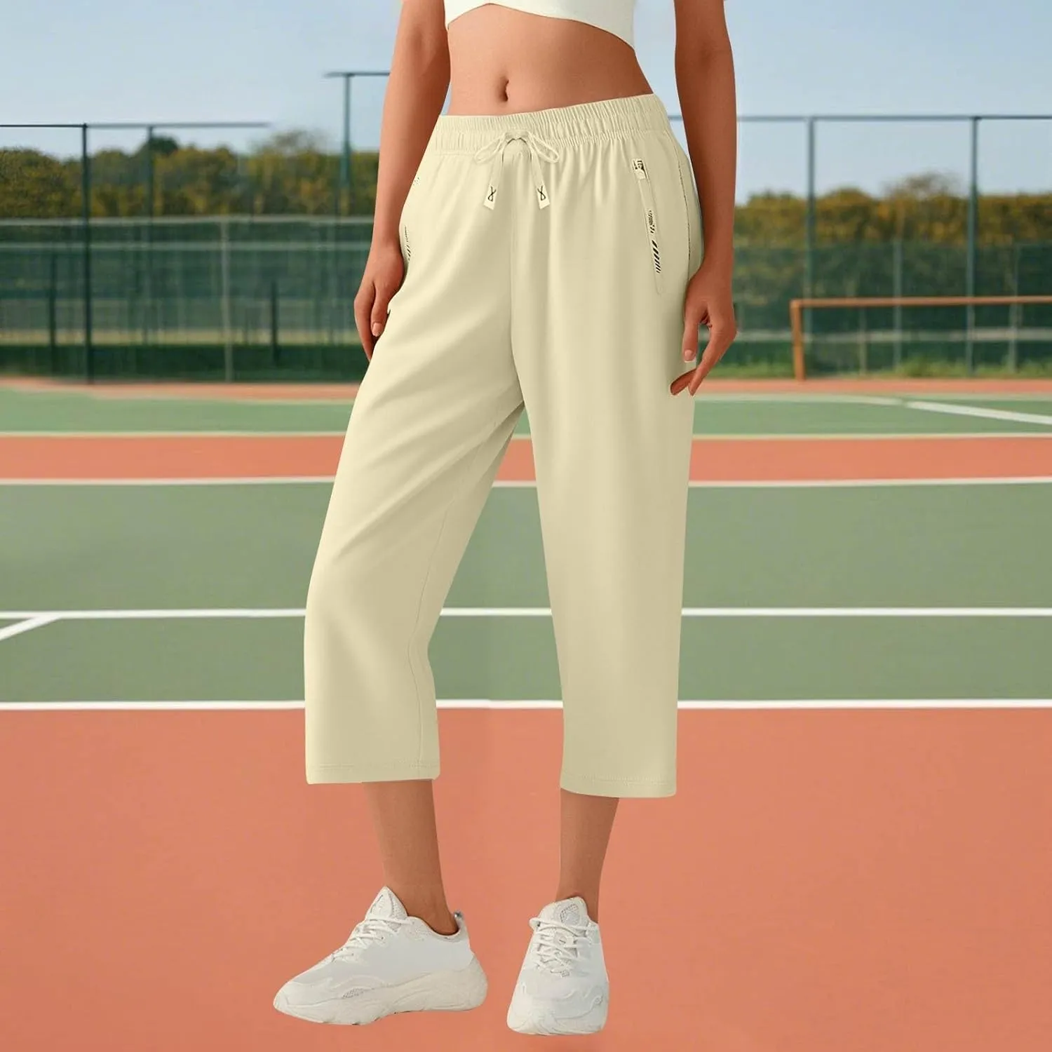 Beeswan Pants for Women Quick Dry Comfy Fit Stretch Active Capri Pant Casual Lightweight Wide Leg Capris