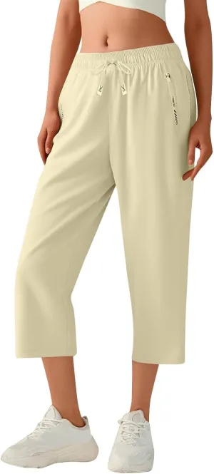 Beeswan Pants for Women Quick Dry Comfy Fit Stretch Active Capri Pant Casual Lightweight Wide Leg Capris