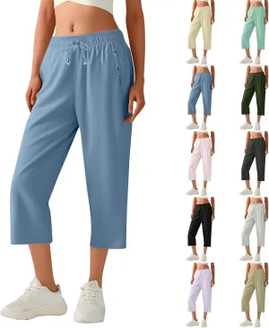 Beeswan Pants for Women Quick Dry Comfy Fit Stretch Active Capri Pant Casual Lightweight Wide Leg Capris