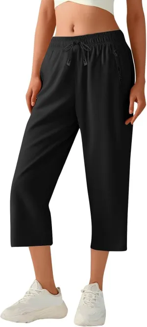 Beeswan Pants for Women Quick Dry Comfy Fit Stretch Active Capri Pant Casual Lightweight Wide Leg Capris