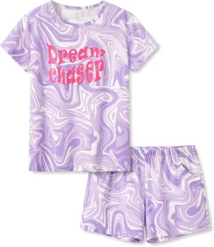 Beezizac Girls Cotton Sleepover Pajama Set for Little & Big Girls Short Sleeve Set 2-Piece PJ Size 4T-18