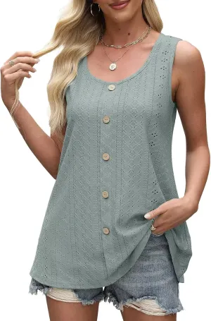 BELAROI Womens Plus Size Tank Tops Summer Tshirts Sleeveless Casual Scoop Neck Button Loose Fit 1X-5X
