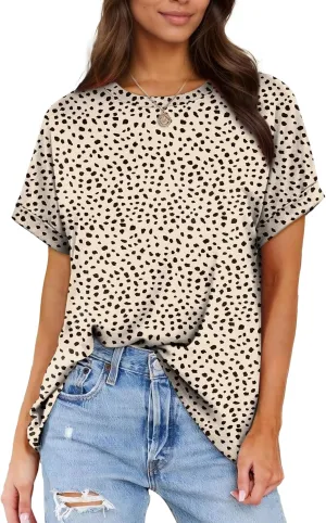 Besshopie Women's Oversized T Shirts Short Sleeve Crewneck Summer Tops Casual Loose Basic Tee Shirts 2025 Trendy Clothes