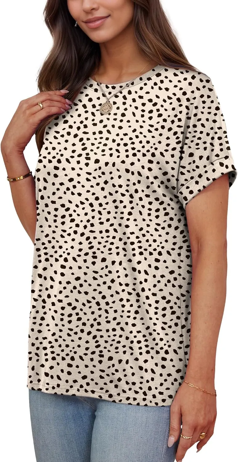 Besshopie Women's Oversized T Shirts Short Sleeve Crewneck Summer Tops Casual Loose Basic Tee Shirts 2025 Trendy Clothes