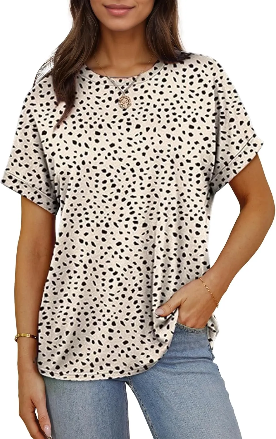 Besshopie Women's Oversized T Shirts Short Sleeve Crewneck Summer Tops Casual Loose Basic Tee Shirts 2025 Trendy Clothes