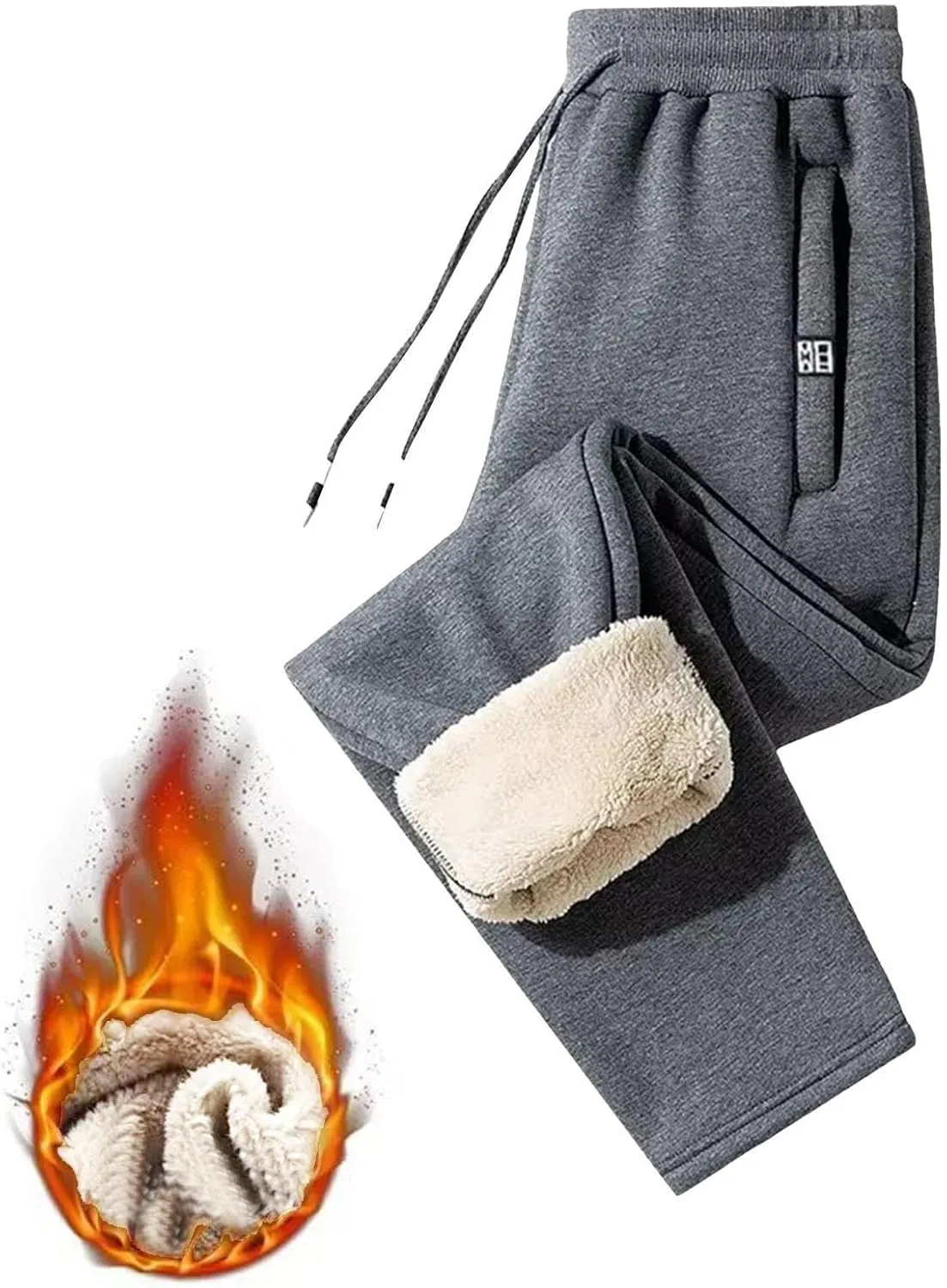 BIFUTON Fleece Lined Pants Men,Men's Warm Fleece Pants Sherpa Lined Sweatpants Winter Running Joggers Pants Outdoor Trousers