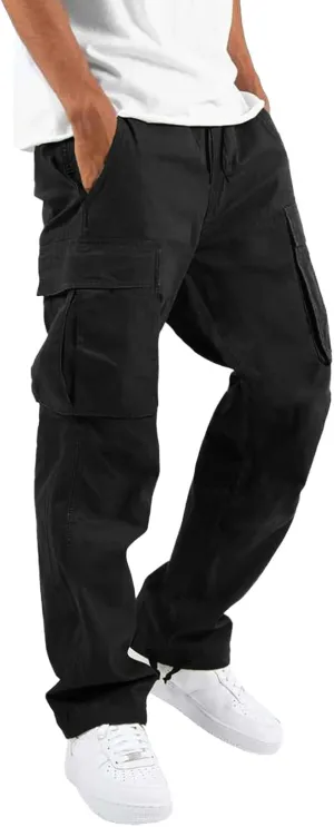 BIFUTON Men's Cotton Casual Sweatpants Yoga Athletic Lounge Trousers Elastic Cargo Jogger Straight Leg Pants with Pockets