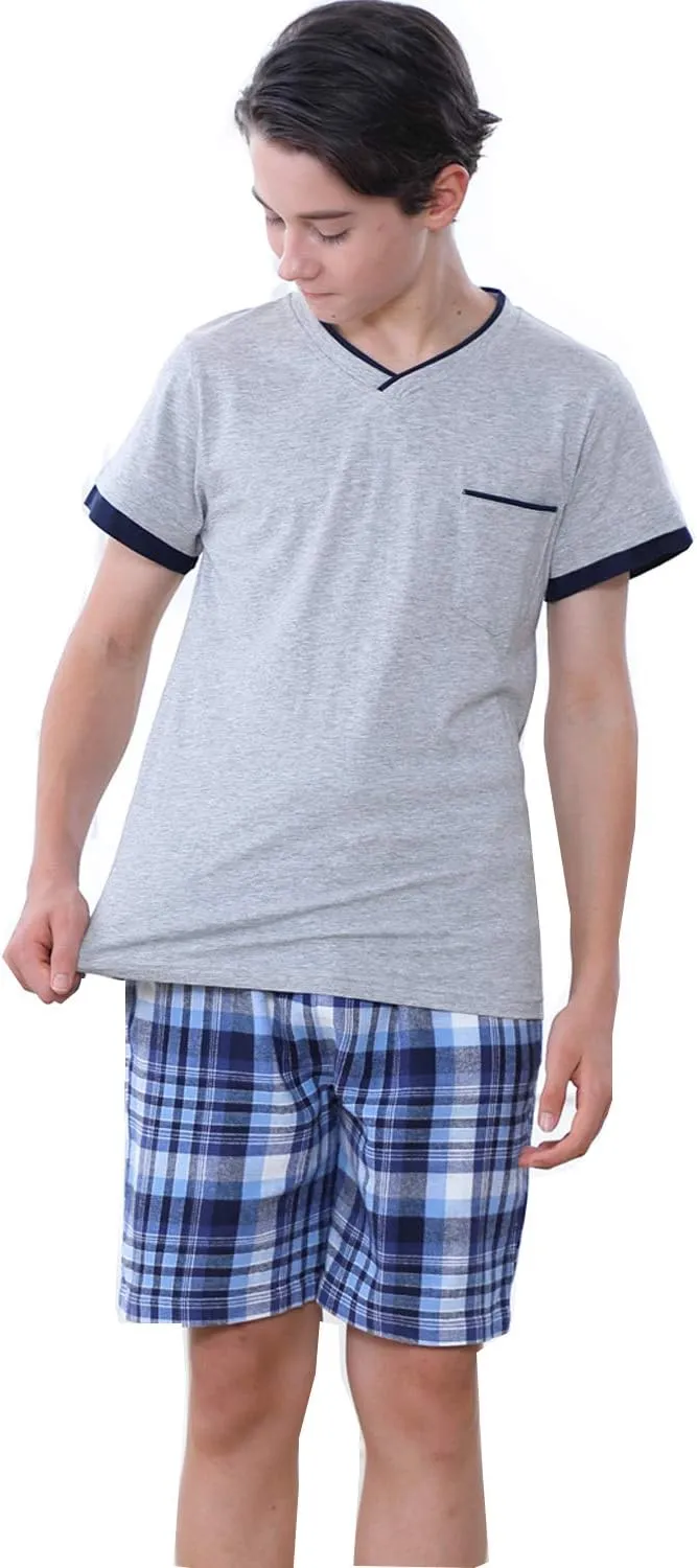 Big Boys Long Sleeve Plaid Pajamas Cotton Young Teens Sleepwear 10-16Years