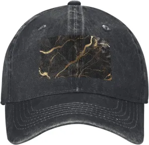 Black Gold Marble Unisex Baseball Cap Breathable Cotton Trucker Hat Classic Denim Dad Hat Summer Sun Hat