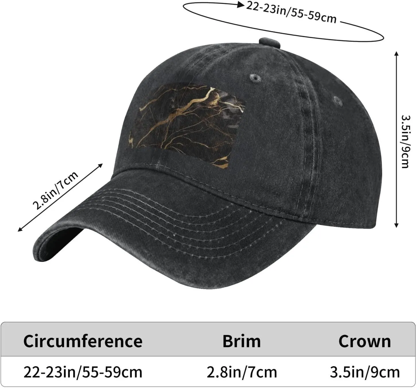 Black Gold Marble Unisex Baseball Cap Breathable Cotton Trucker Hat Classic Denim Dad Hat Summer Sun Hat