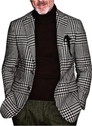 Blazer for Men's Casual Business Coats Single-Breasted Retro Plaid Plus Size Slim-fit Dad Suit Tops for Party Prom