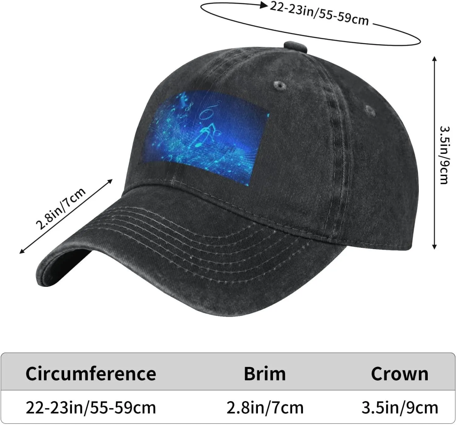 Blue Musical Notes Unisex Baseball Cap Breathable Cotton Trucker Hat Classic Denim Dad Hat Summer Sun Hat