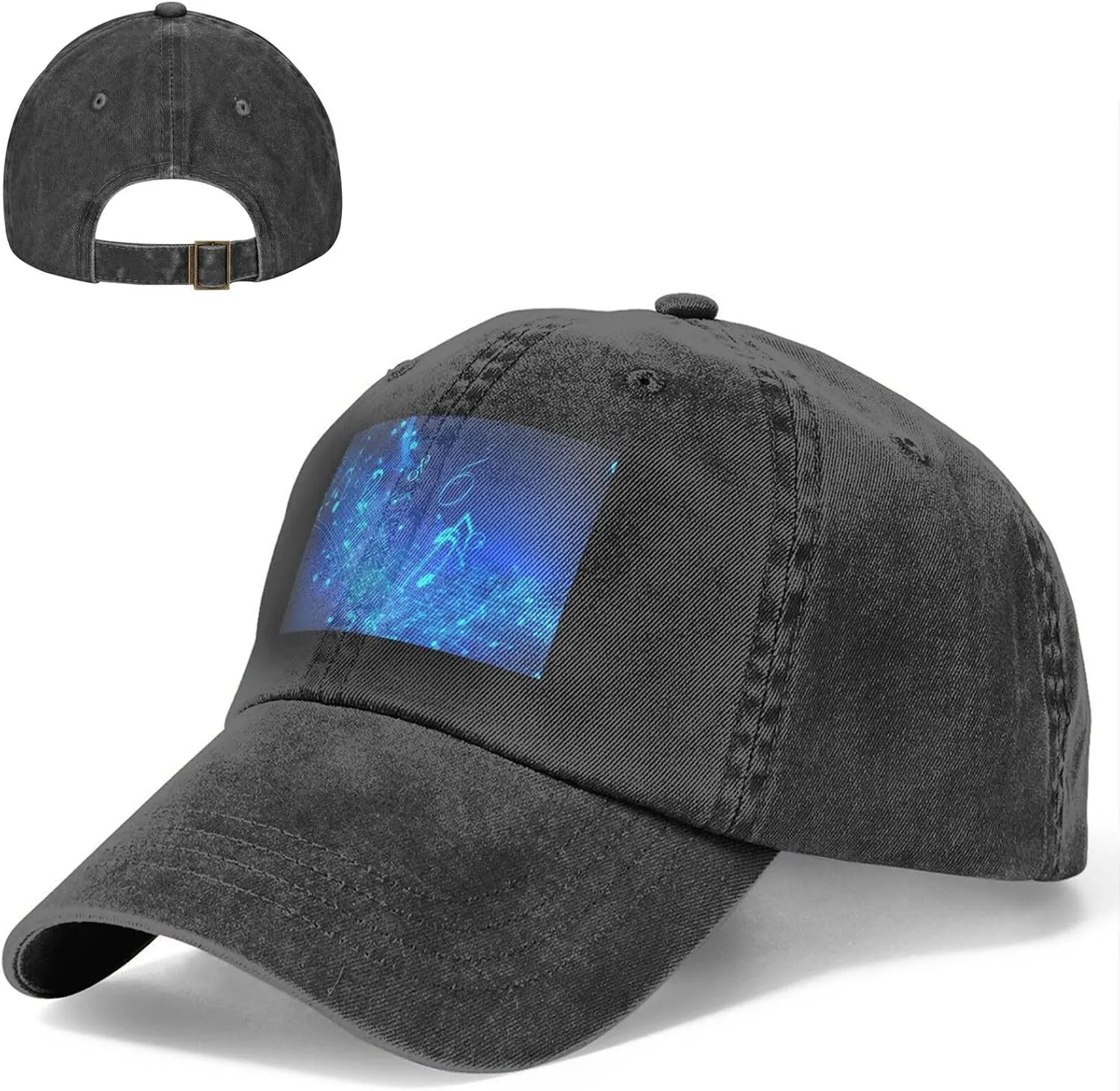 Blue Musical Notes Unisex Baseball Cap Breathable Cotton Trucker Hat Classic Denim Dad Hat Summer Sun Hat