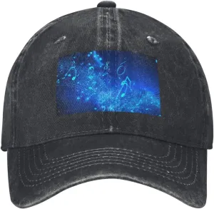 Blue Musical Notes Unisex Baseball Cap Breathable Cotton Trucker Hat Classic Denim Dad Hat Summer Sun Hat