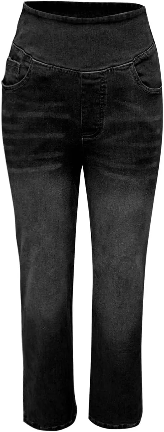 Boyfriend Sweatpants Jeans for Women High Waisted Denim Pants Stretchy Pull On Wide Leg Casual Pant with Pockets