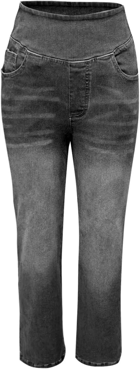 Boyfriend Sweatpants Jeans for Women High Waisted Denim Pants Stretchy Pull On Wide Leg Casual Pant with Pockets