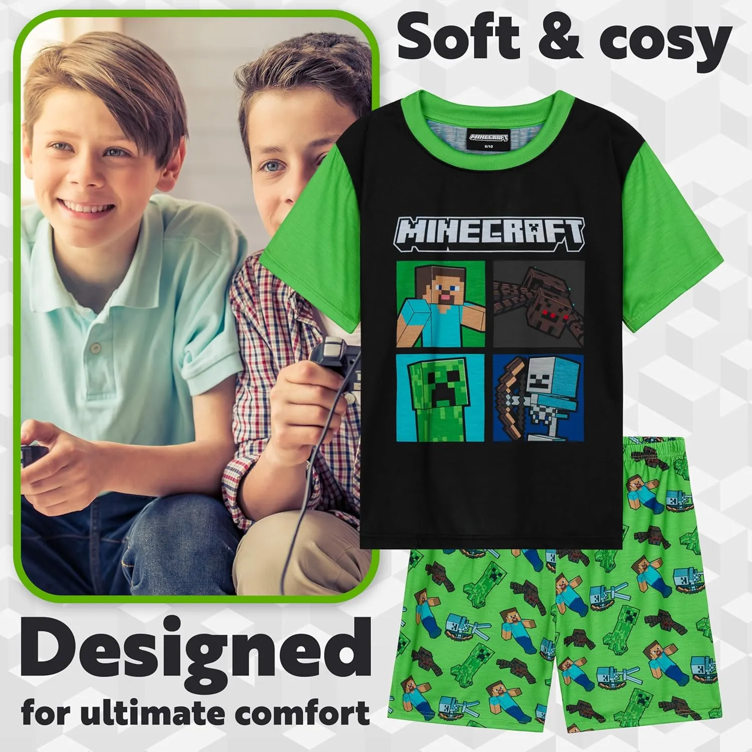 Boys Pajamas 2 Pack Cute Pajama Set for Kids Teens Short PJs Set Sleepwear Loungewear Set Boys