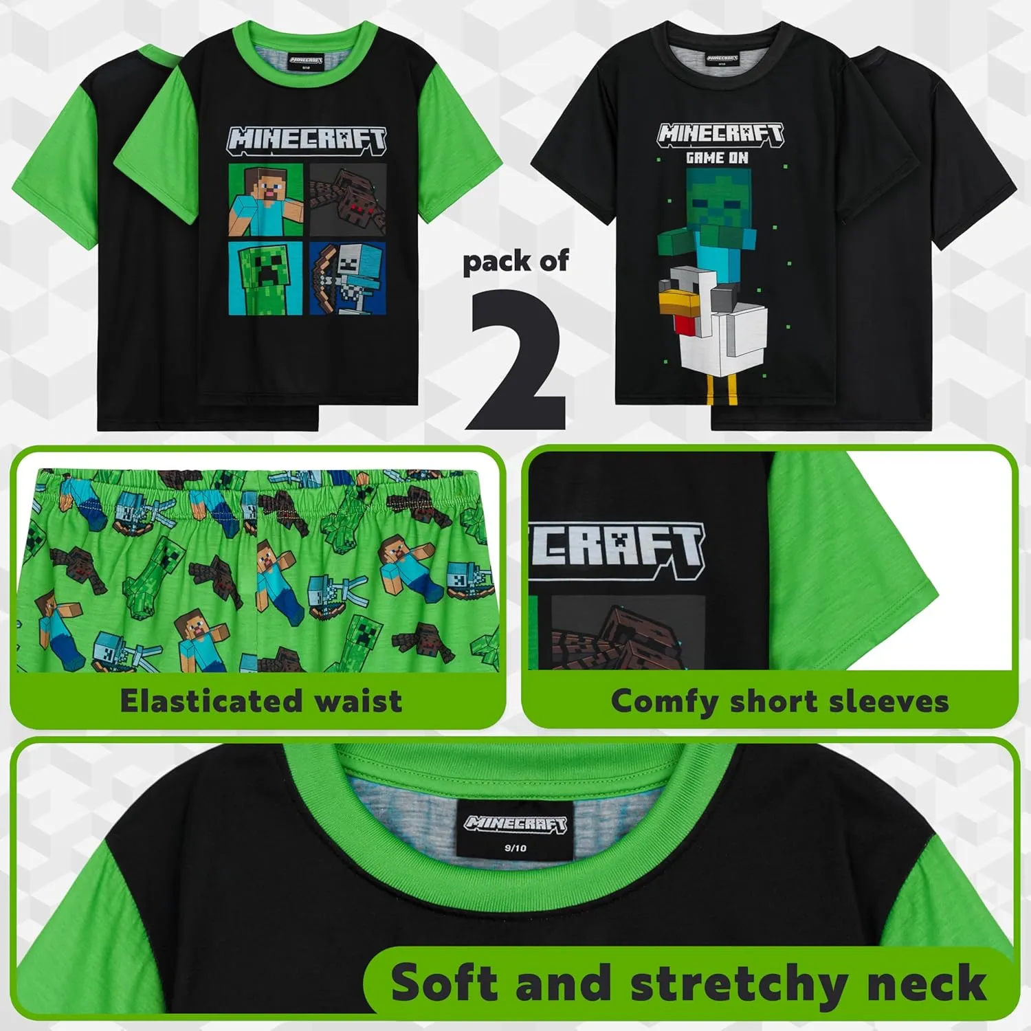 Boys Pajamas 2 Pack Cute Pajama Set for Kids Teens Short PJs Set Sleepwear Loungewear Set Boys
