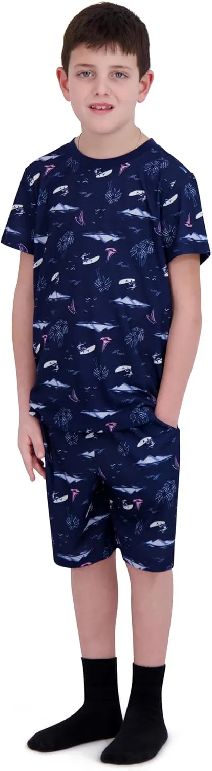 Boys Pajamas Set- 4-Piece Summer PJs Short Sleeve Tee & Shorts, Boys’ Sleepwear, Teens Kids Pajama Sizes 5-20