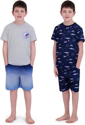 Boys Pajamas Set- 4-Piece Summer PJs Short Sleeve Tee & Shorts, Boys’ Sleepwear, Teens Kids Pajama Sizes 5-20