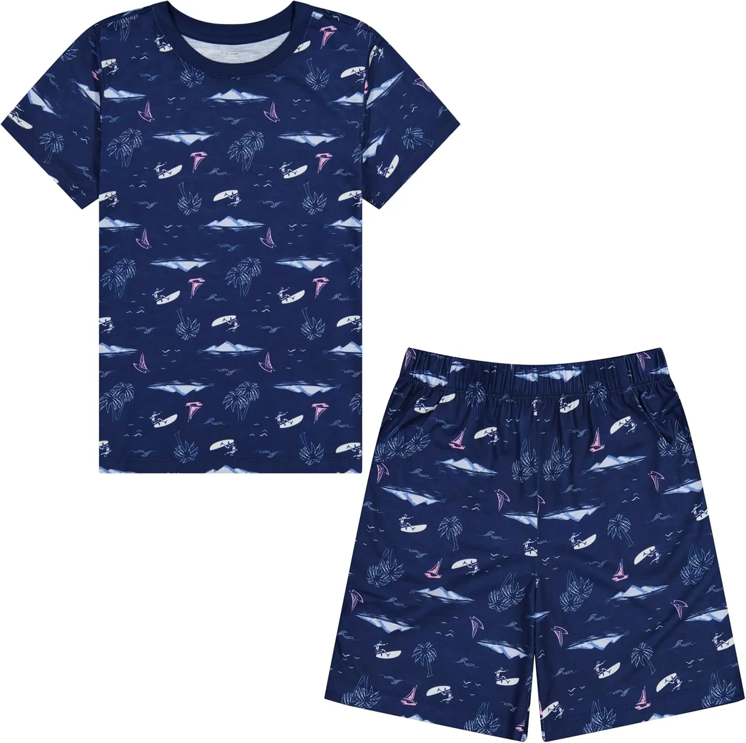 Boys Pajamas Set- 4-Piece Summer PJs Short Sleeve Tee & Shorts, Boys’ Sleepwear, Teens Kids Pajama Sizes 5-20