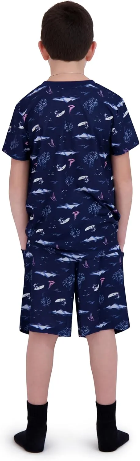 Boys Pajamas Set- 4-Piece Summer PJs Short Sleeve Tee & Shorts, Boys’ Sleepwear, Teens Kids Pajama Sizes 5-20