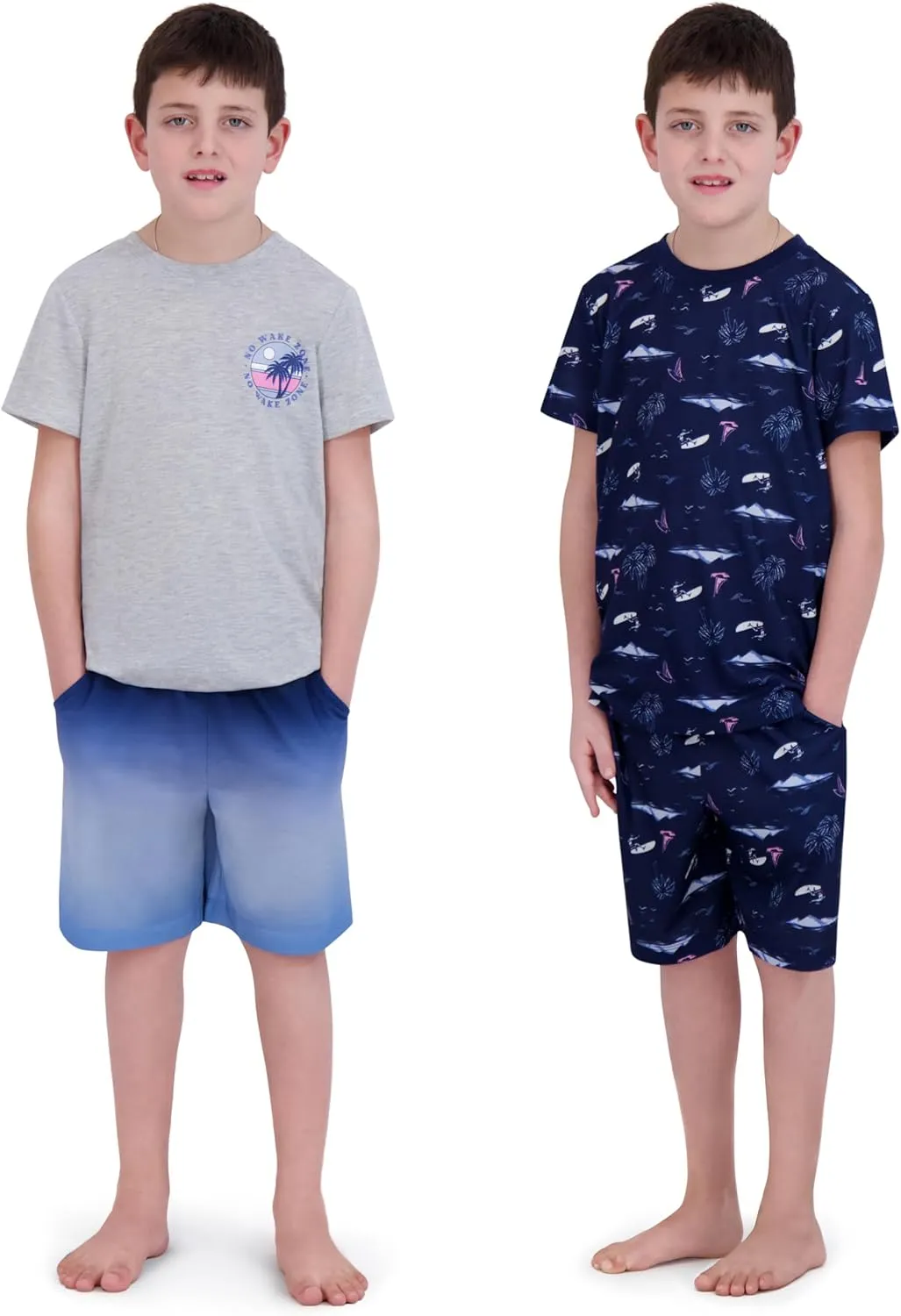 Boys Pajamas Set- 4-Piece Summer PJs Short Sleeve Tee & Shorts, Boys’ Sleepwear, Teens Kids Pajama Sizes 5-20