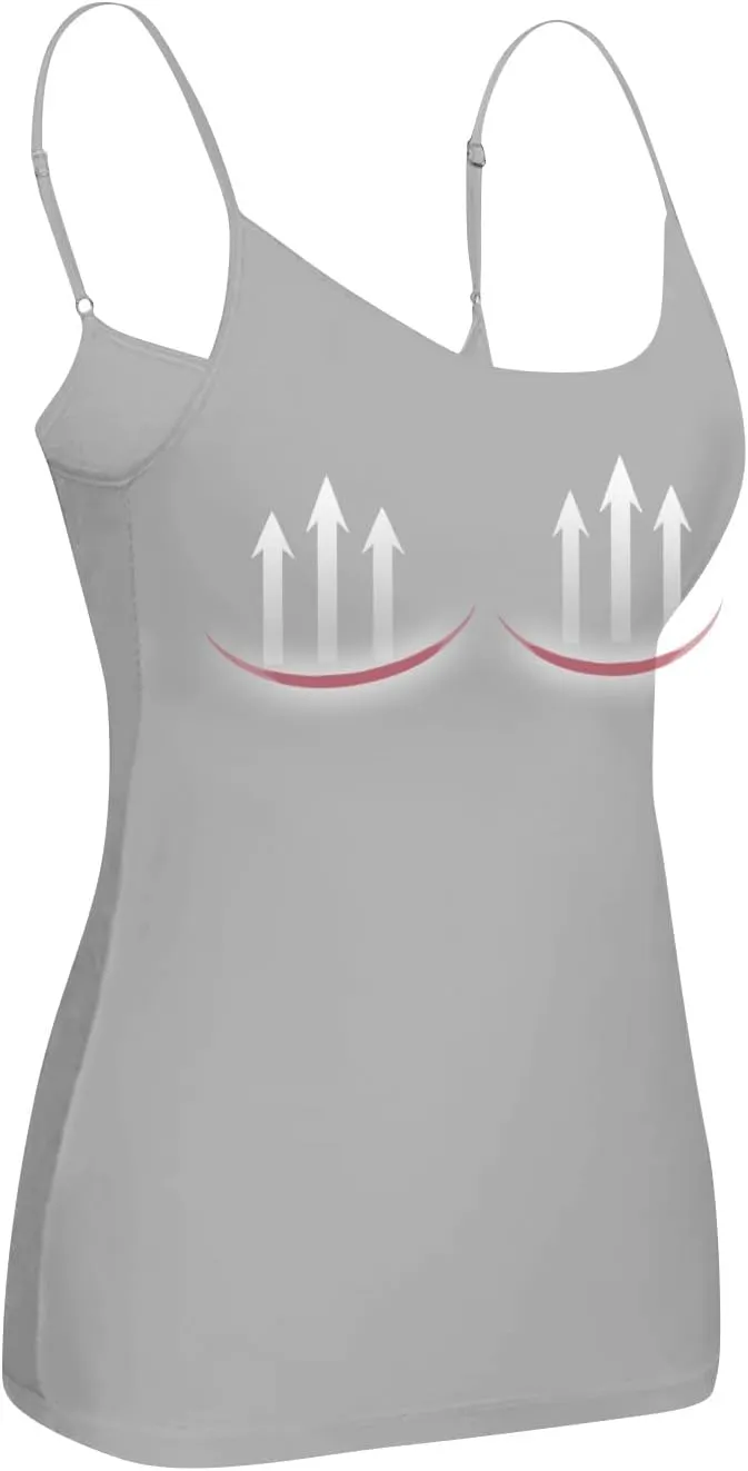 Built in Bra Tank Tops for Women Adjustable Spaghetti Strap Camisole Sleeveless Slim Fit Basic Workout Tops