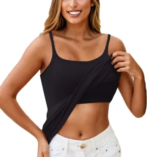 Built in Bra Tank Tops for Women Adjustable Spaghetti Strap Camisole Sleeveless Slim Fit Basic Workout Tops