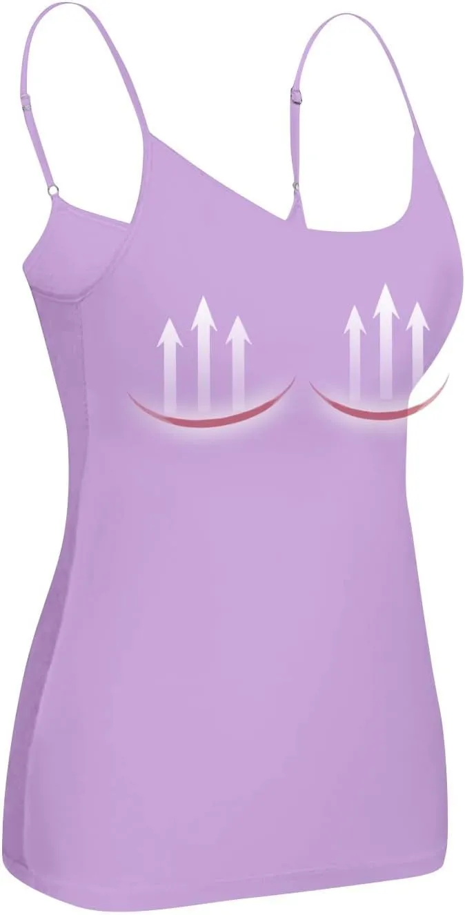 Built in Bra Tank Tops for Women Adjustable Spaghetti Strap Camisole Sleeveless Slim Fit Basic Workout Tops