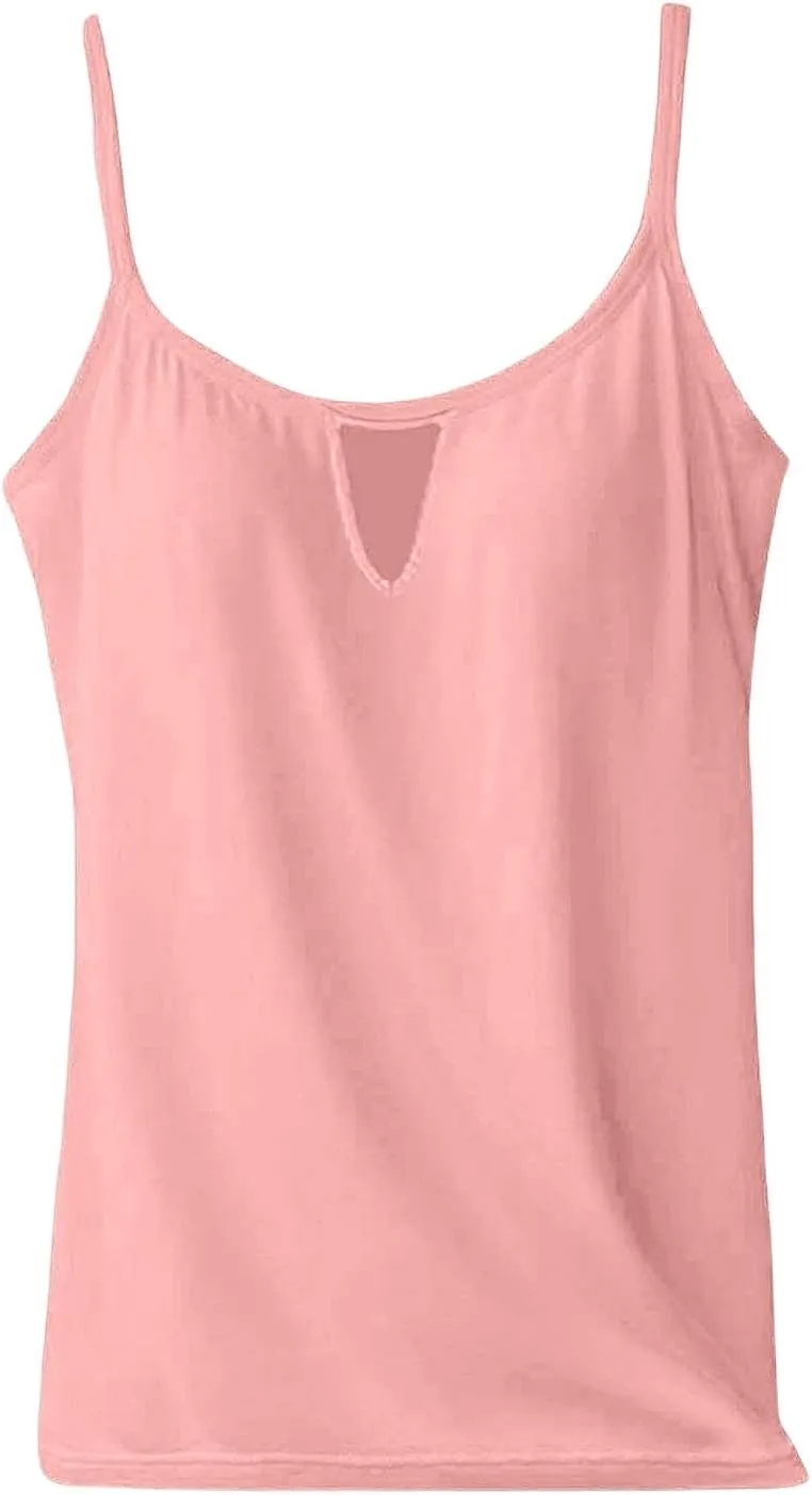Camisole Tops for Women Built in Bra Adjustable Spaghetti Strap Cotton Workout Yoga Shirts Summer Basic Tank Tops